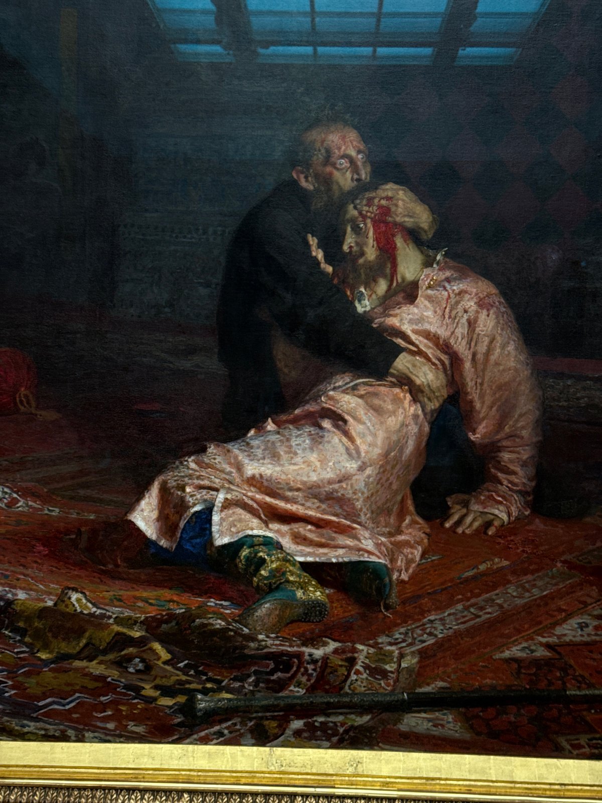 Art museum visitors view paintings in Moscow gallery