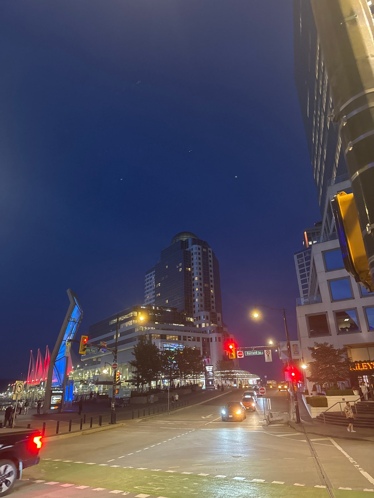 Vancouver Convention Centre Earth globe display at dusk
