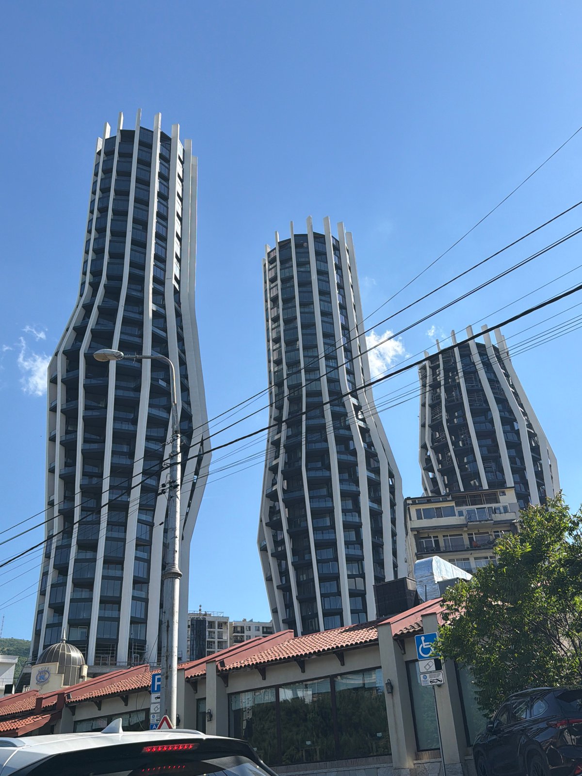 Modern curved skyscrapers captured in central Tbilisi