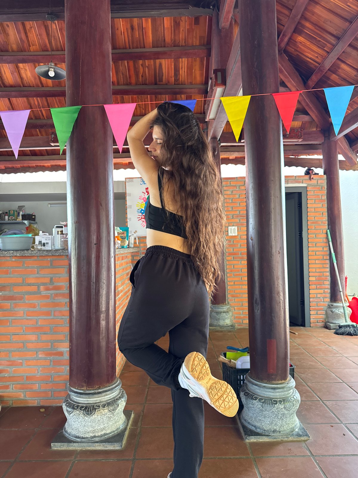 Woman photographed eating durian at Vietnamese resort structure