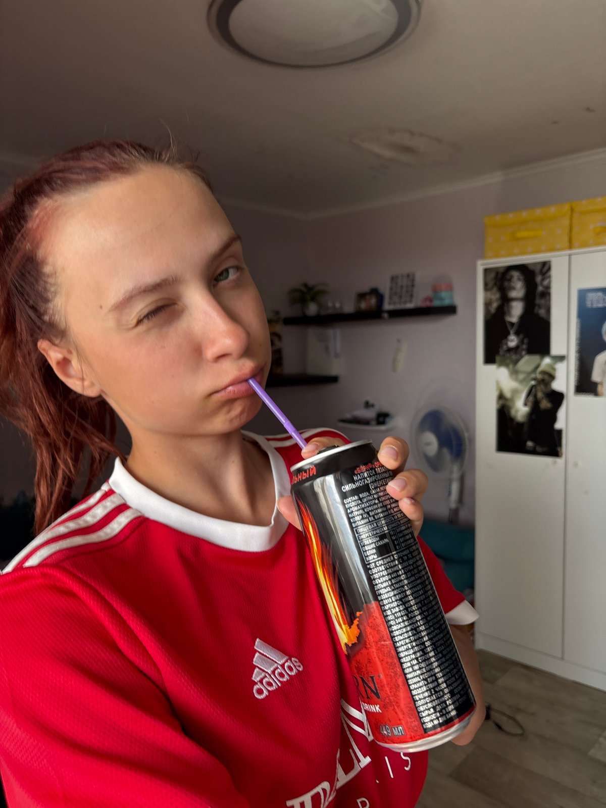 Person drinks BURN energy drink in Прикамский, Russia