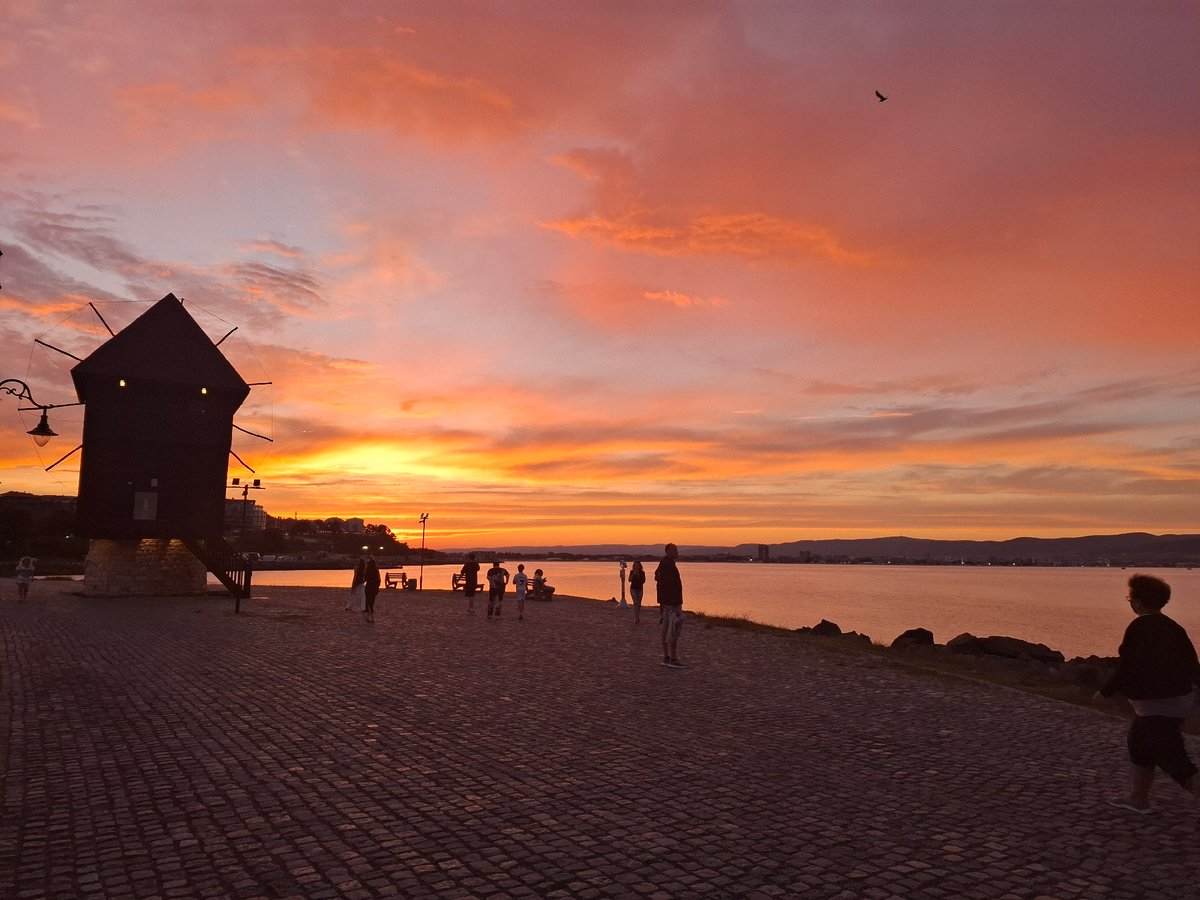Fiery Black Sea sunset over Nesebar's historic coastline