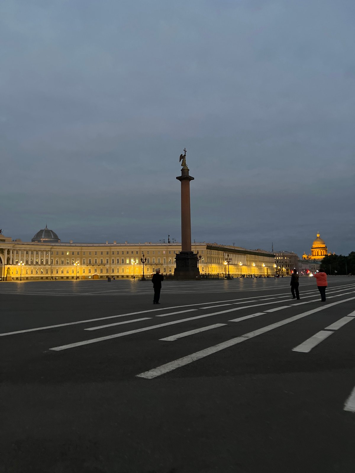 Palace Square at twilight, Saint Petersburg's landmarks glowing