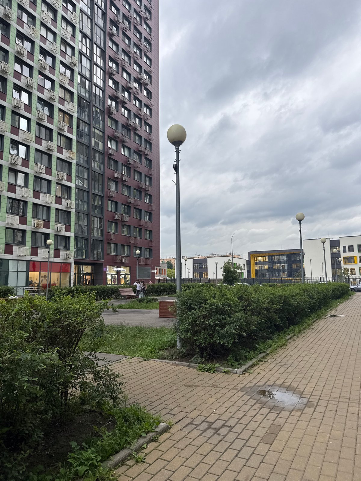 Quiet Moscow residential street on a cloudy summer day