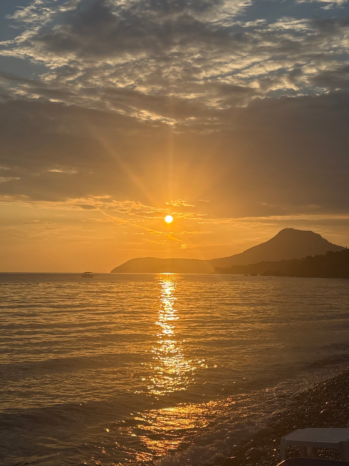 Sunset evening on the Adriatic coast in Bar, Montenegro.