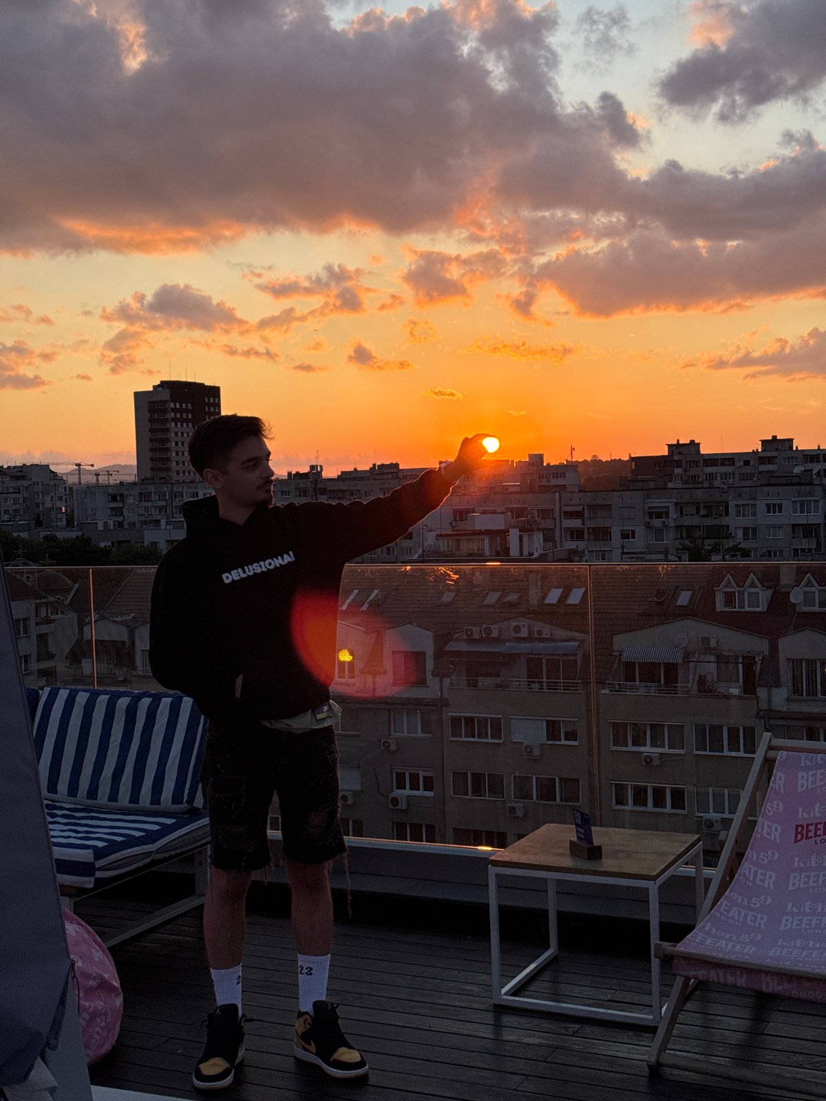 Sunset observed from Sofia rooftop terrace with pool