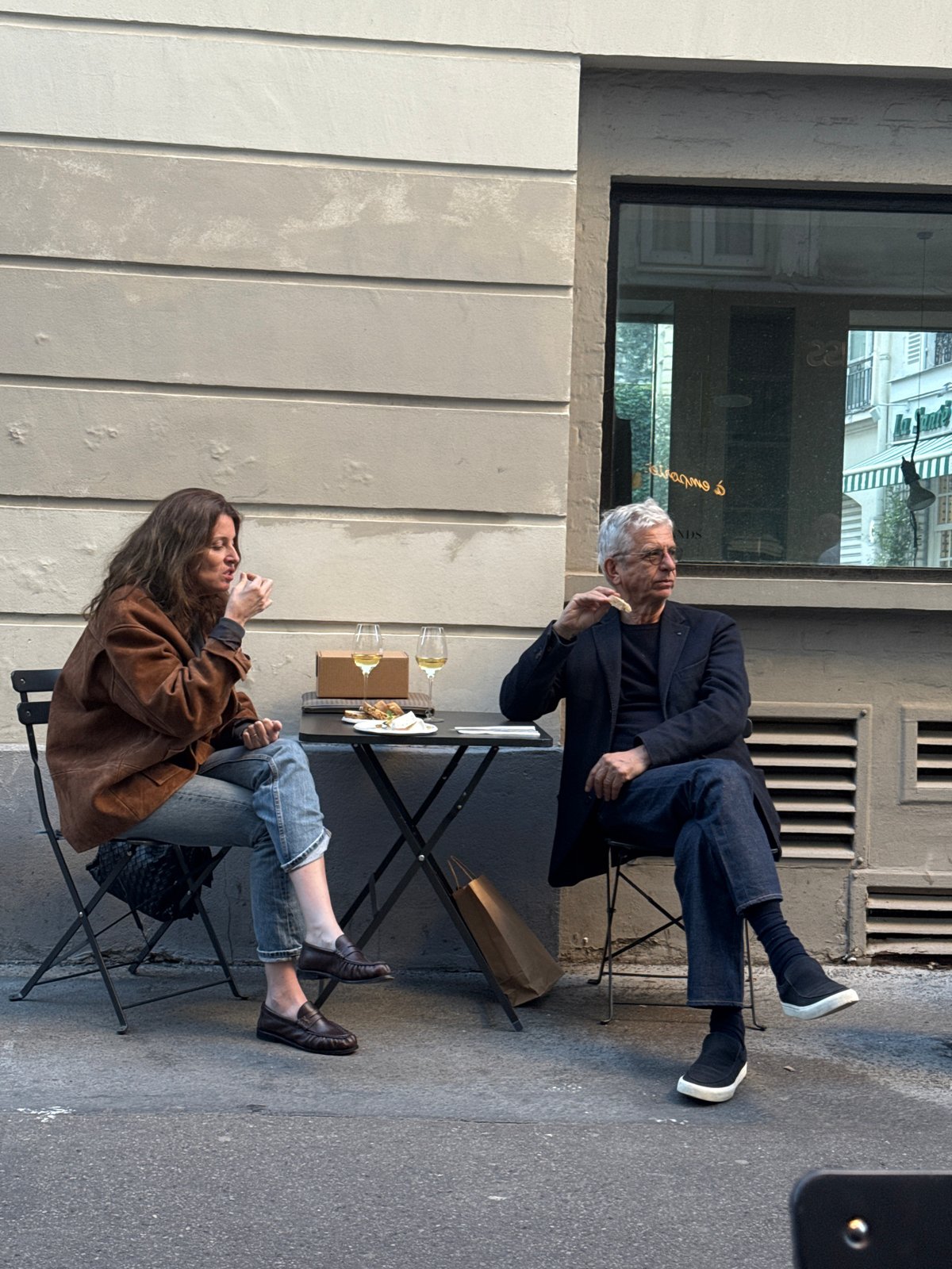 Afternoon cafe dining scene documented in central Paris
