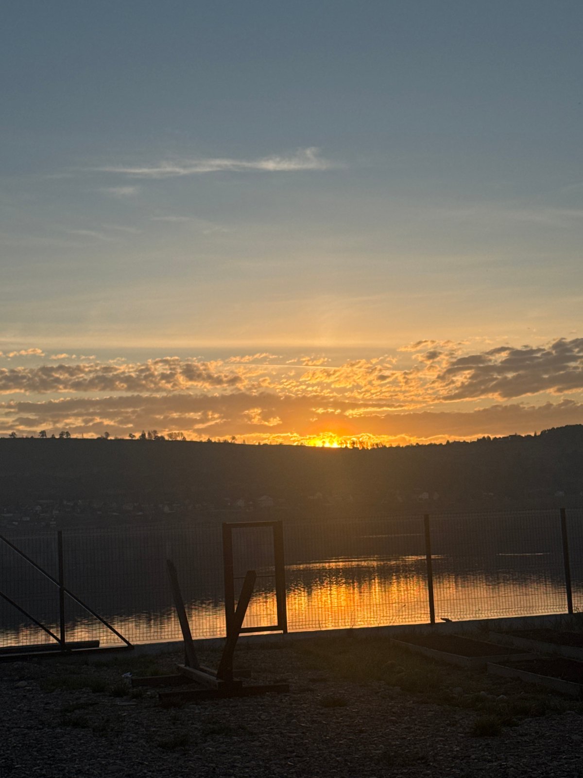 Sunset landscape with water reflection observed in Irkutsk