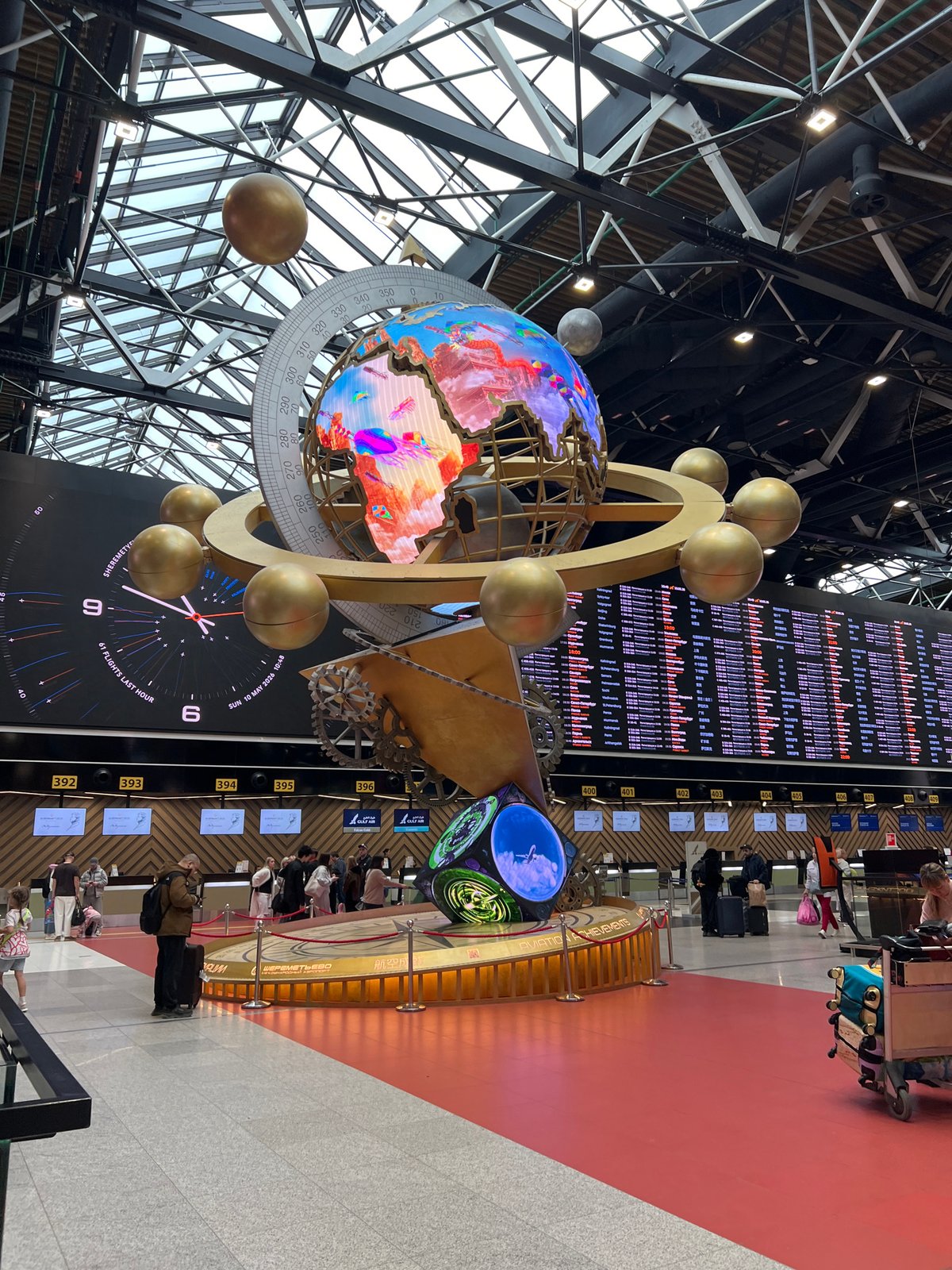 Decorative globe installation spotted in Khimki airport terminal
