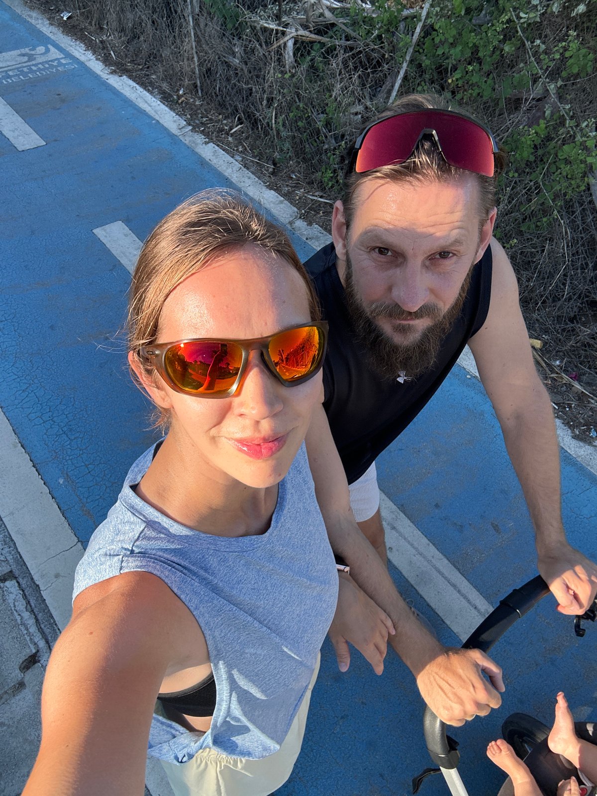 Sunny morning activity along Fethiye's blue waterfront path