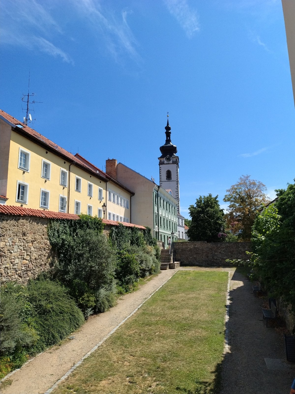 Sunny morning tour of Písek's historic old town center