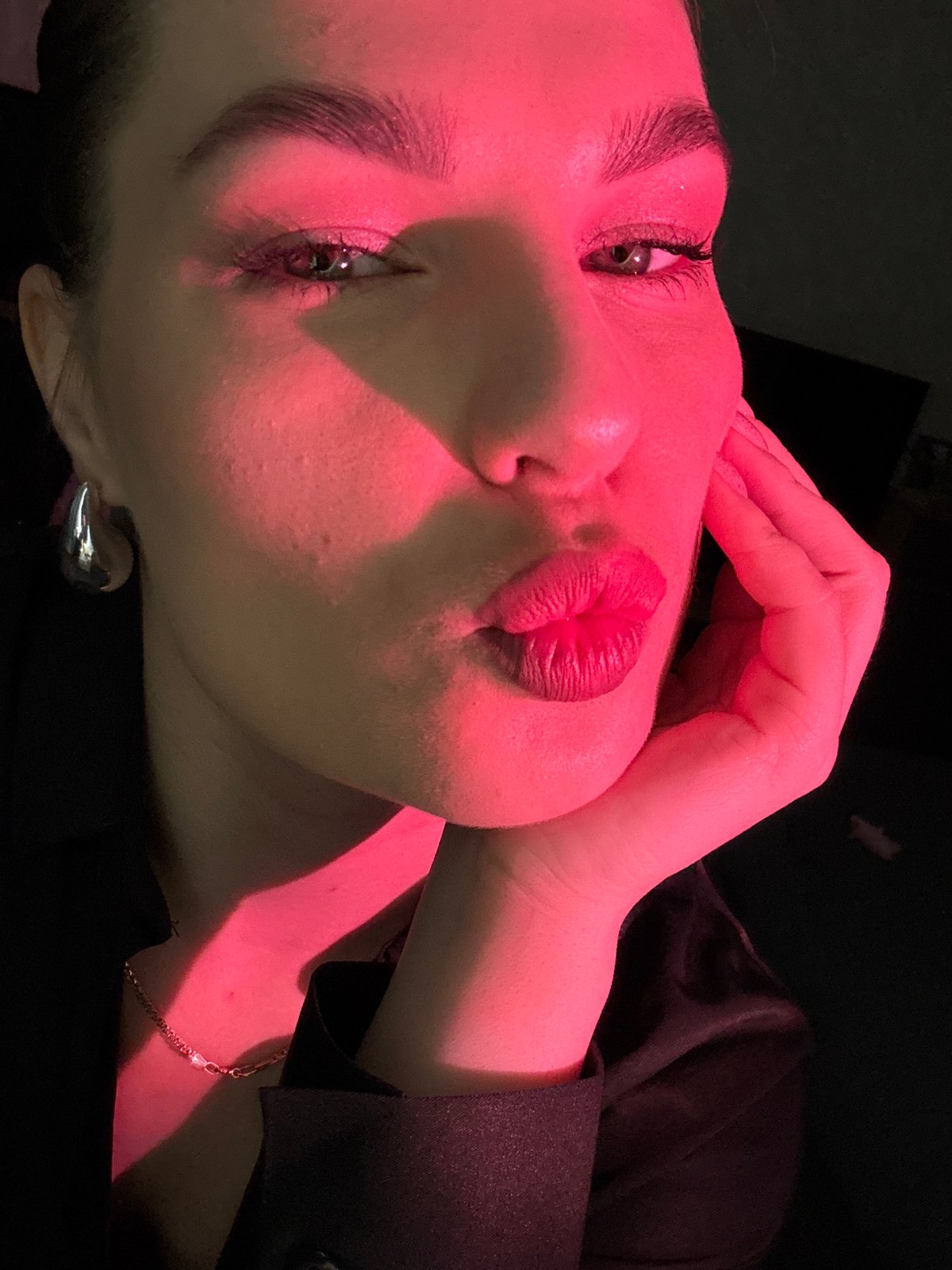 Evening selfie session documented in Chaikovsky bedroom with colored lighting