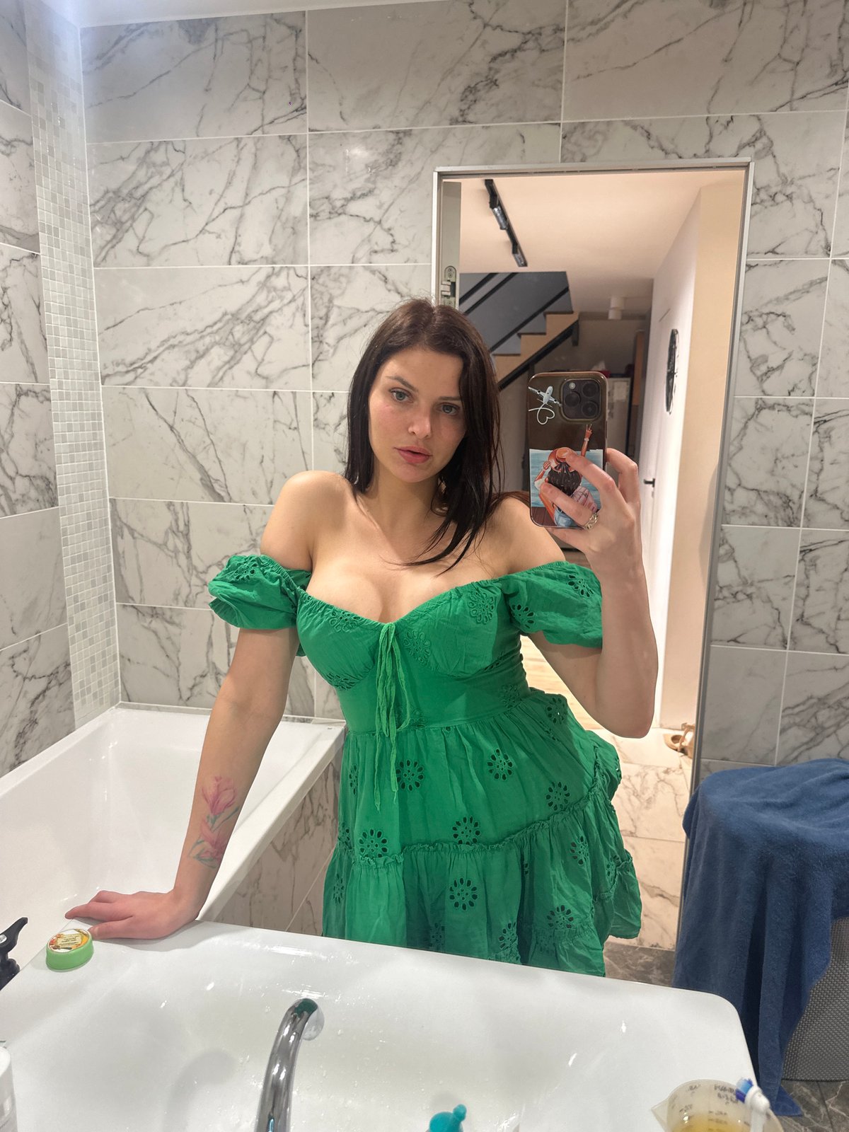 Green dress, multiple angles, one morning