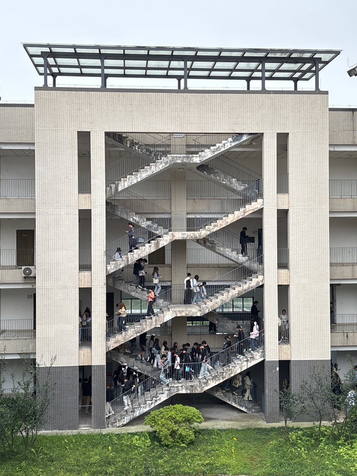 Students gather in building stairwell in Jiangjin, China