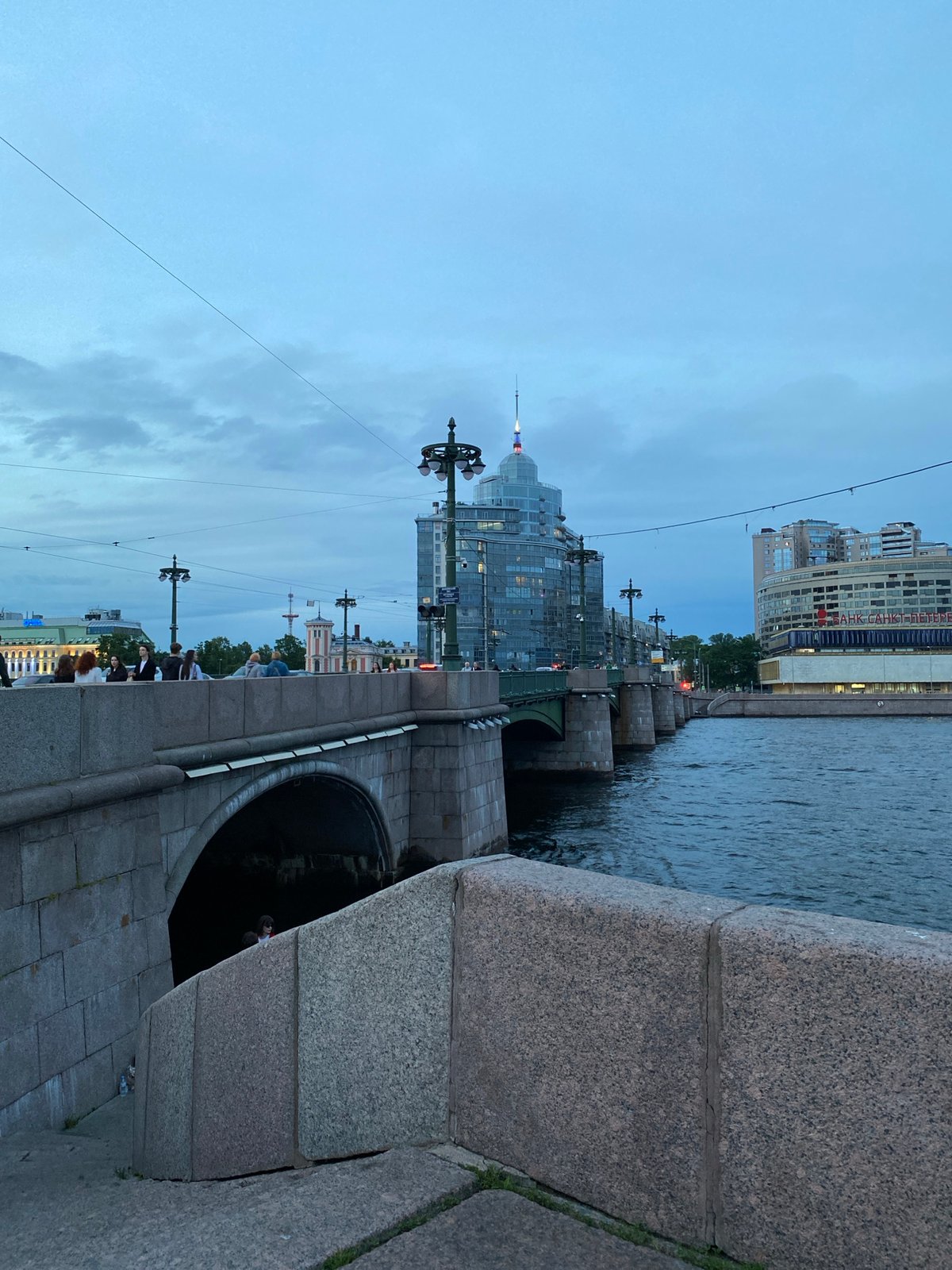 Saint Petersburg waterfront and architecture at dusk