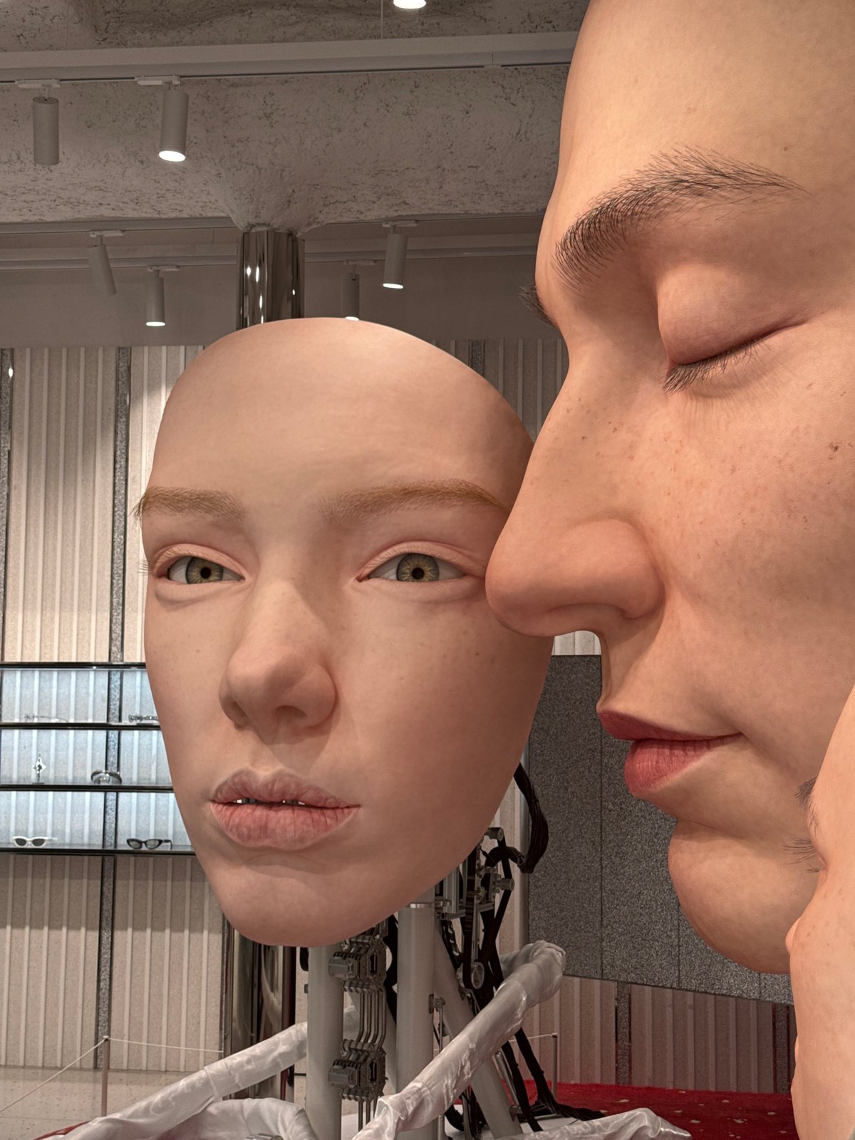 Suspended human head sculptures spotted in Paris installation