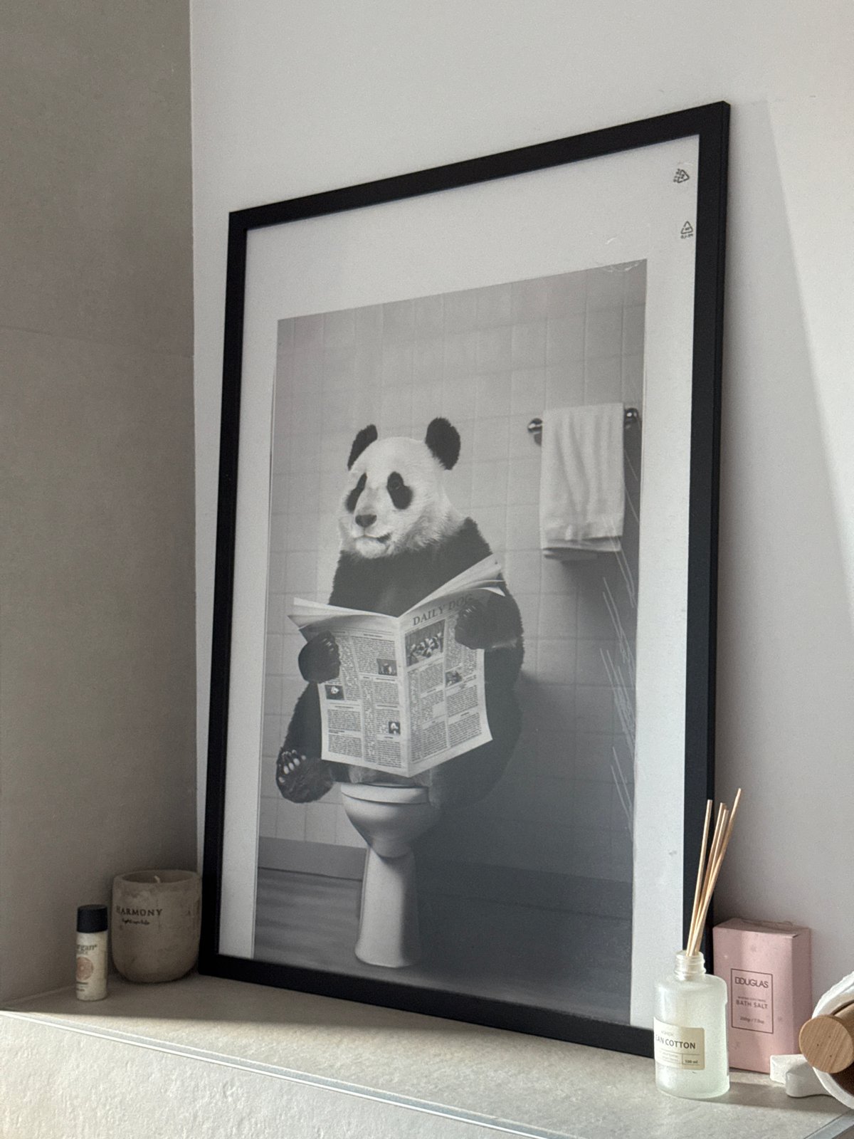 Panda toilet artwork spotted in bathroom wall display