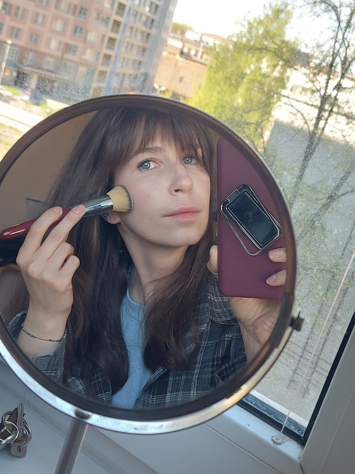 Woman documents morning routine with selfies in Saint Petersburg
