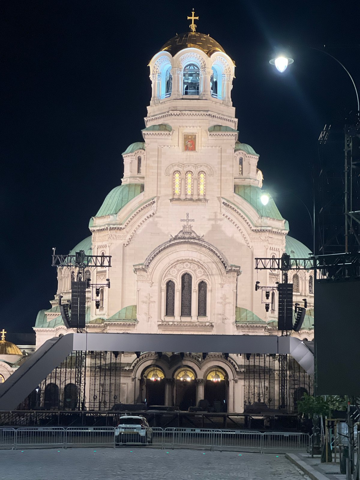 Alexander Nevsky Cathedral illuminated at night in Sofia