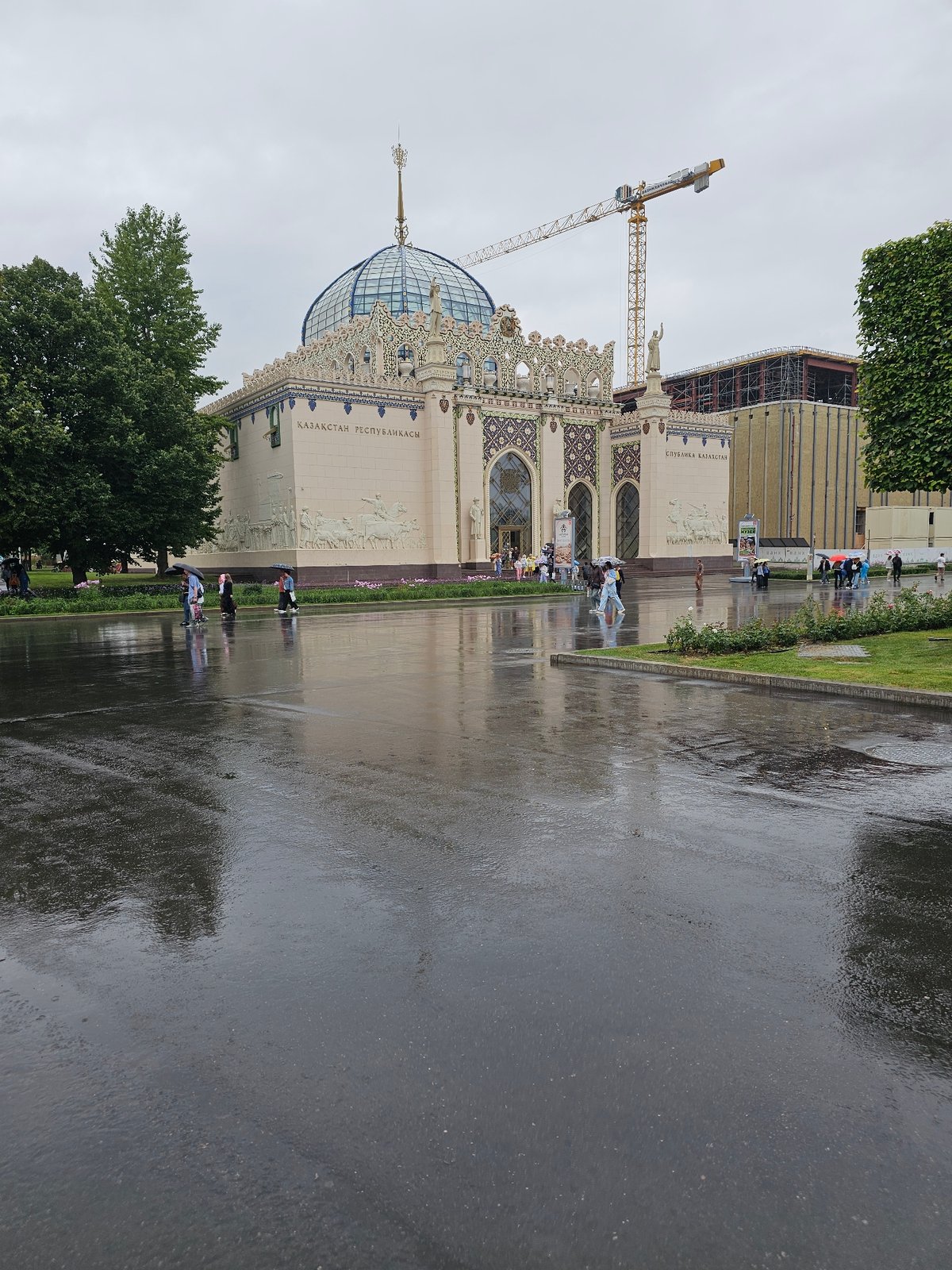 Rainy morning at VDNKh, Moscow's landmark exhibition park