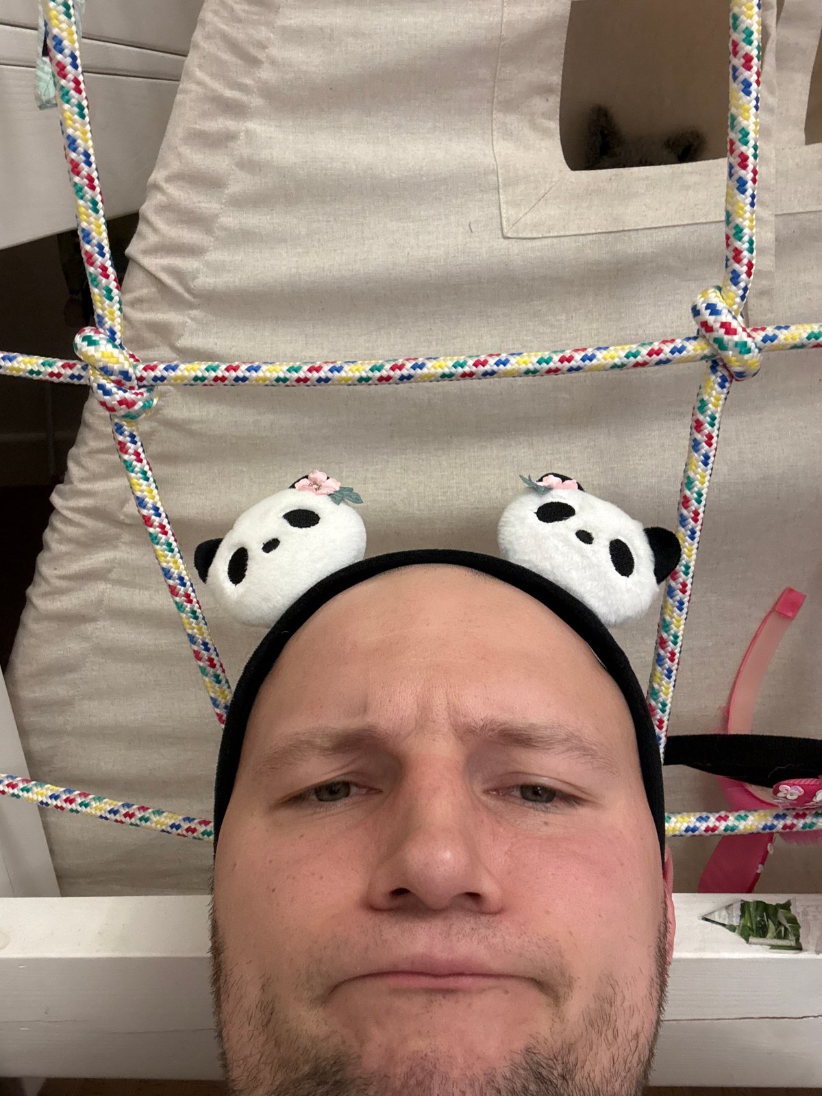 Person with panda decorations spotted near rope net in Krasnoyarsk