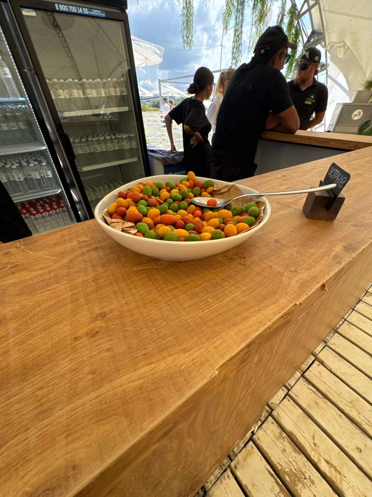 Beachside café scene in Vityazevo, snacks and summer crowds