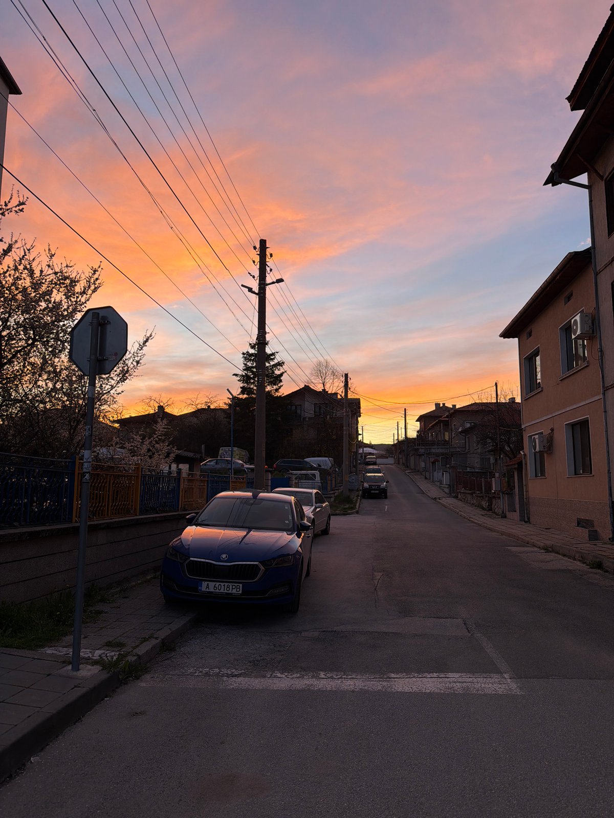 Sunset street scenes documented in Panagyurishte, Bulgaria