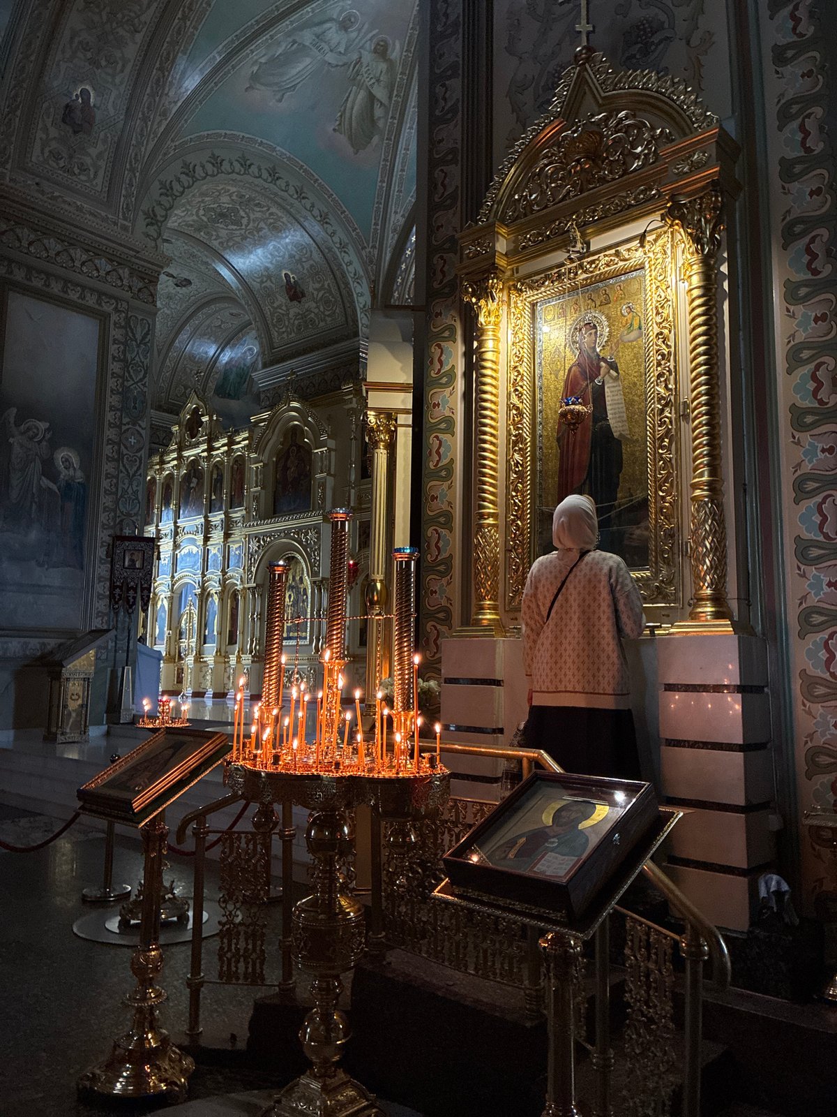 Visitor documents Orthodox churches and monastery in Bogolyubovo, Russia