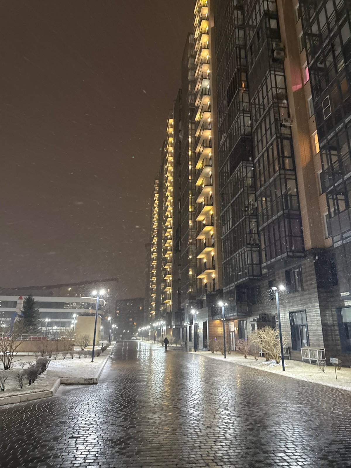 Evening snapshots capture snowy Krasnoyarsk streets and elevator selfie