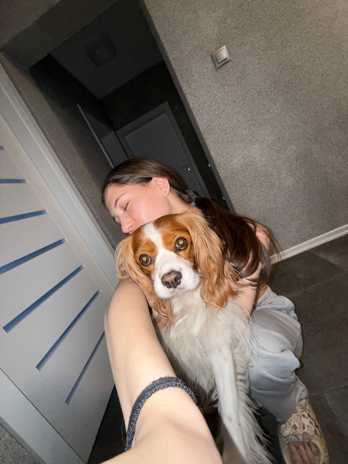 Woman shares quiet morning moments with dog in Sofia