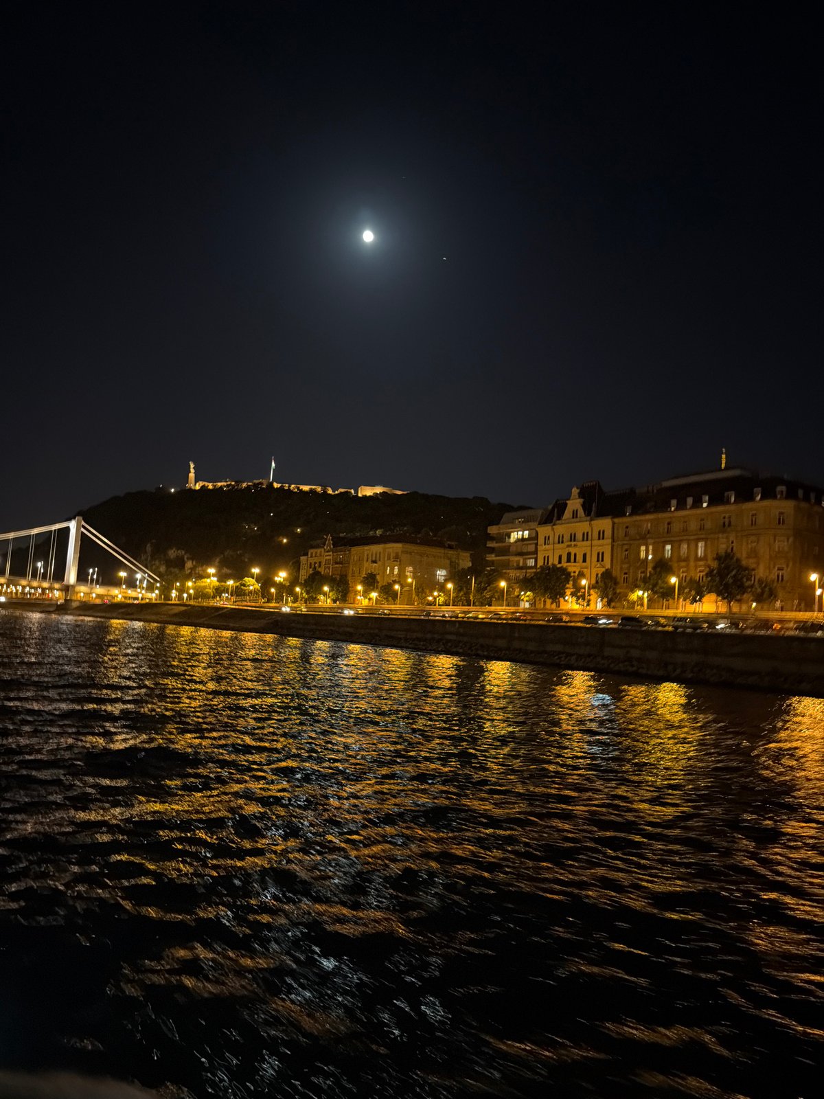 Budapest cityscape illuminated along Danube River at night