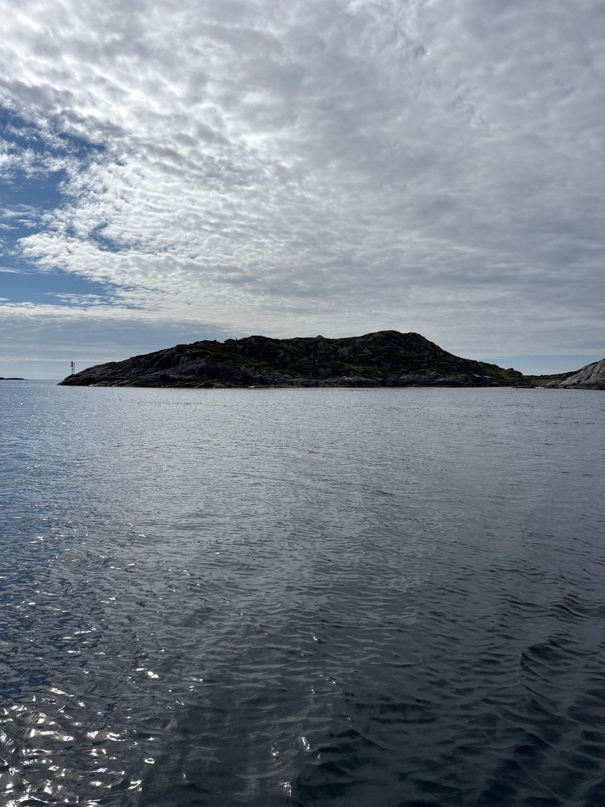 On the water off Hellesøy, rocky coastline and open sea