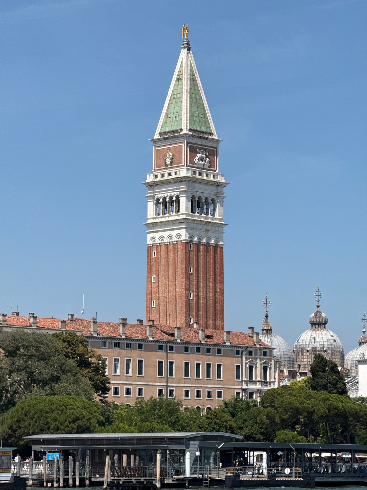 St. Mark's Campanile from street and canal, Venice