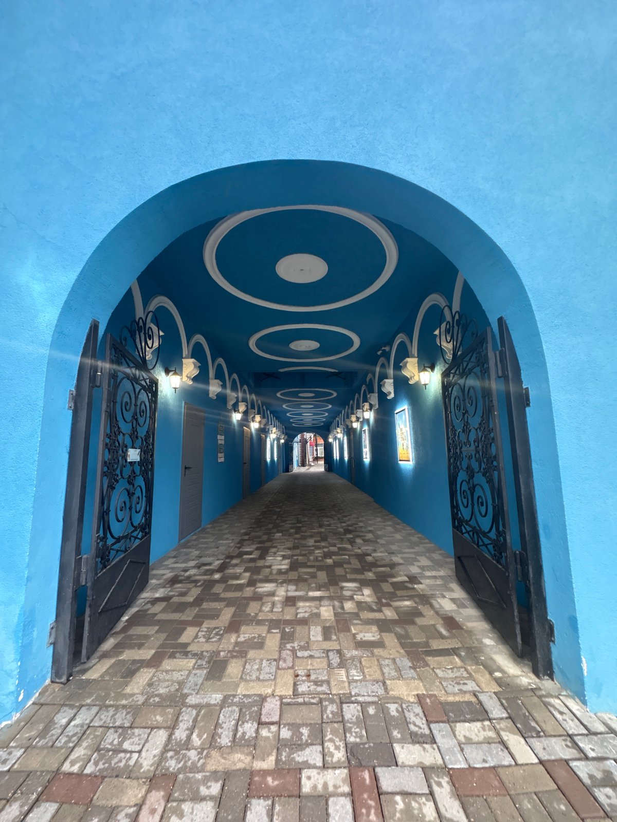 Blue decorated passageway documented in Perm, Russia