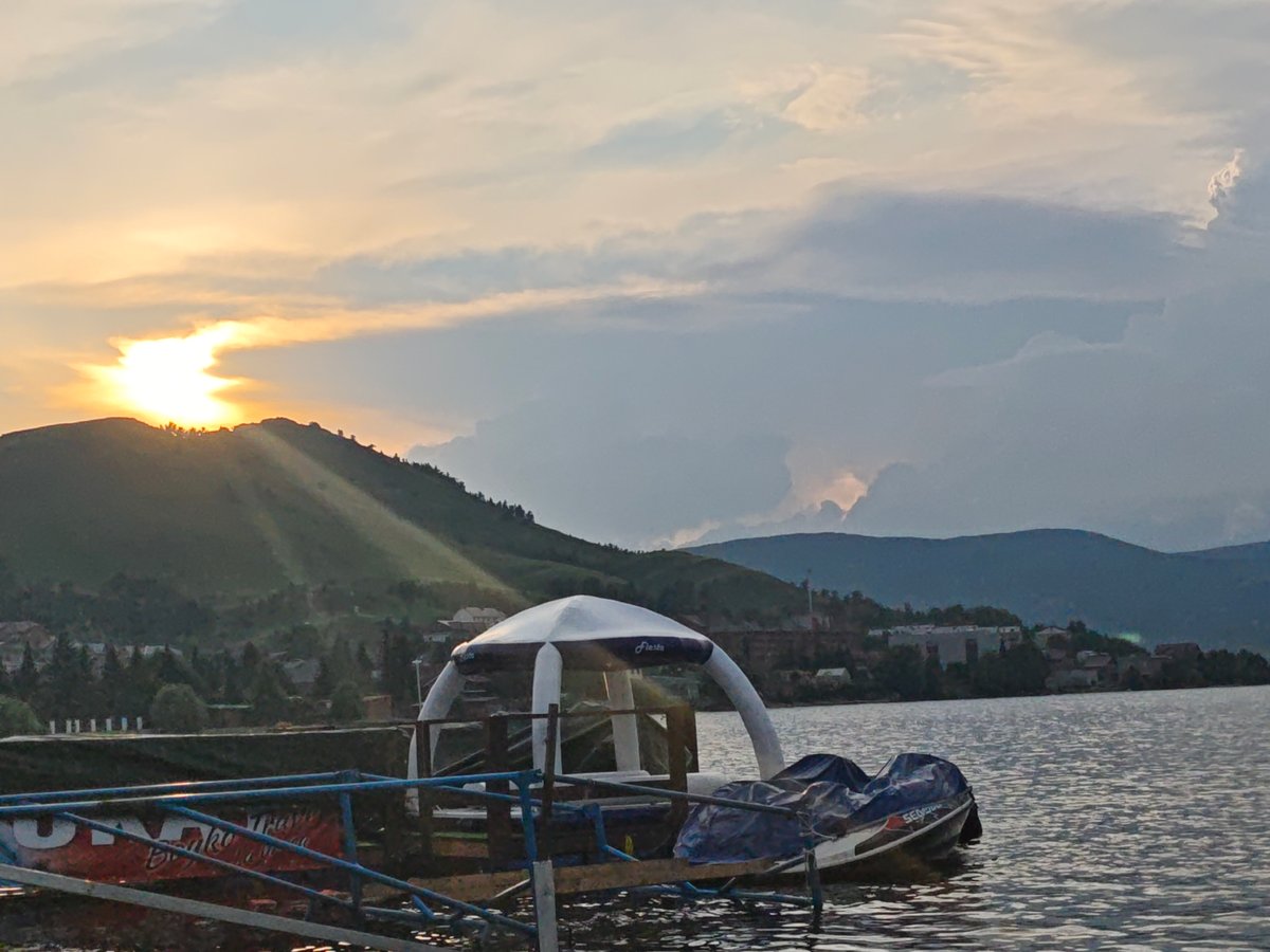 Sunset over a mountain lake in the southern Urals