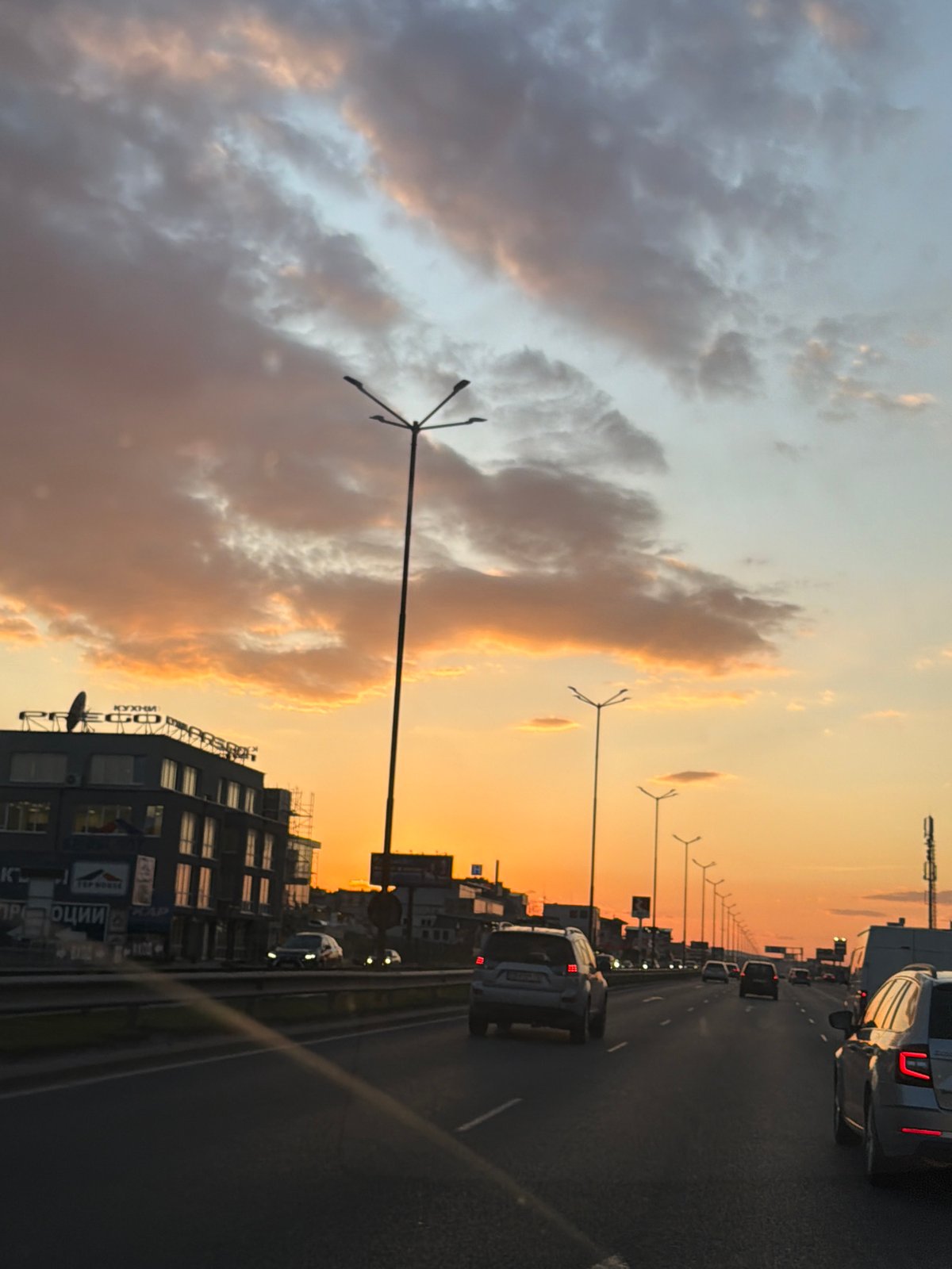 Dramatic sunset skies captured over Sofia highway