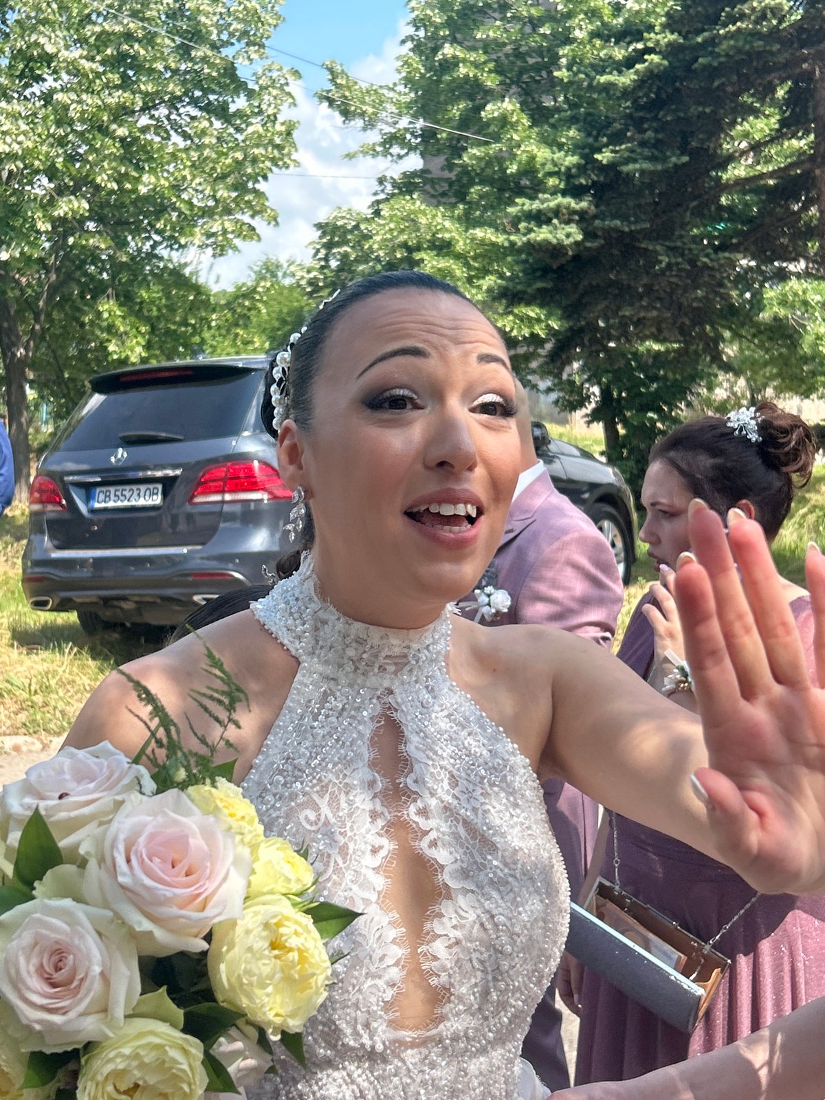 Wedding celebration with dancing and brass band in Buhovo