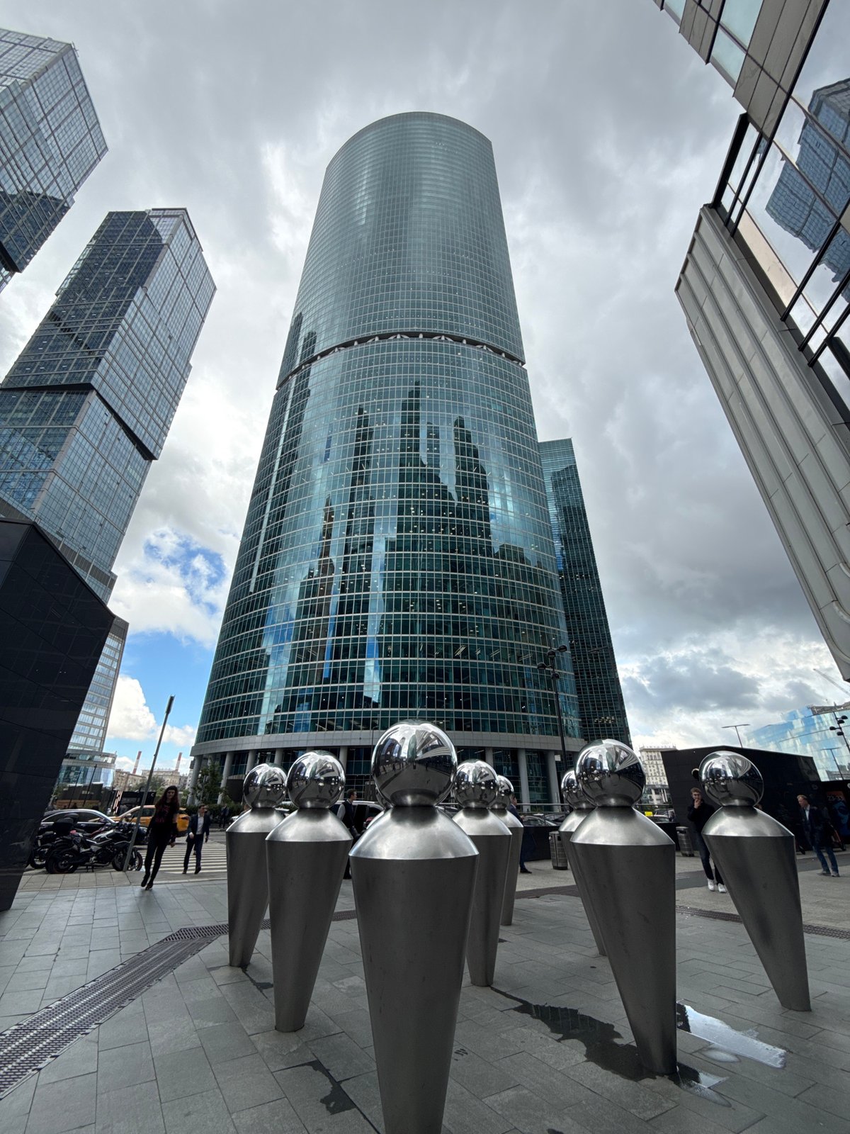 Moscow City business district on a rainy, cloudy afternoon