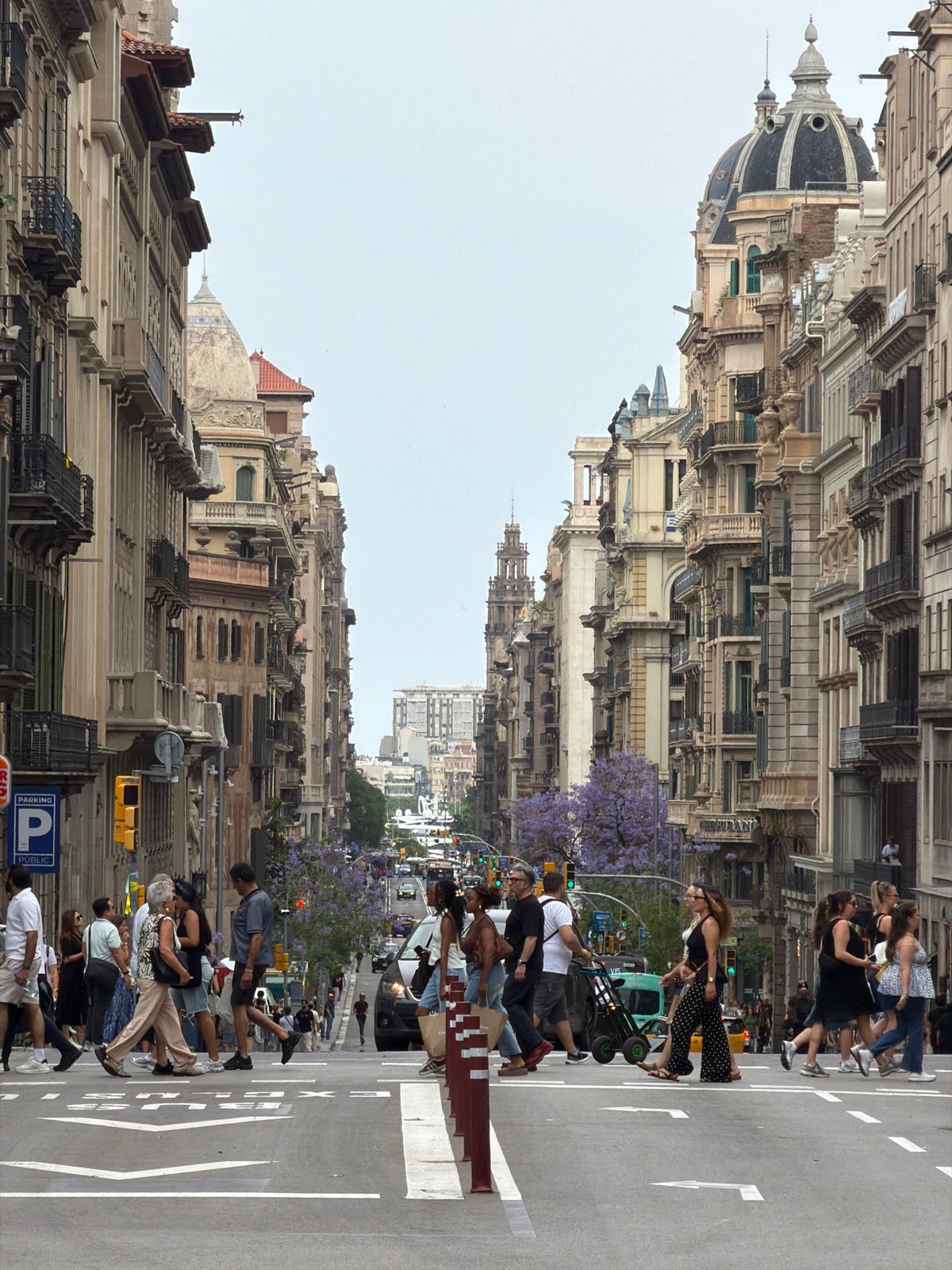 Clear day street scene documented in Barcelona