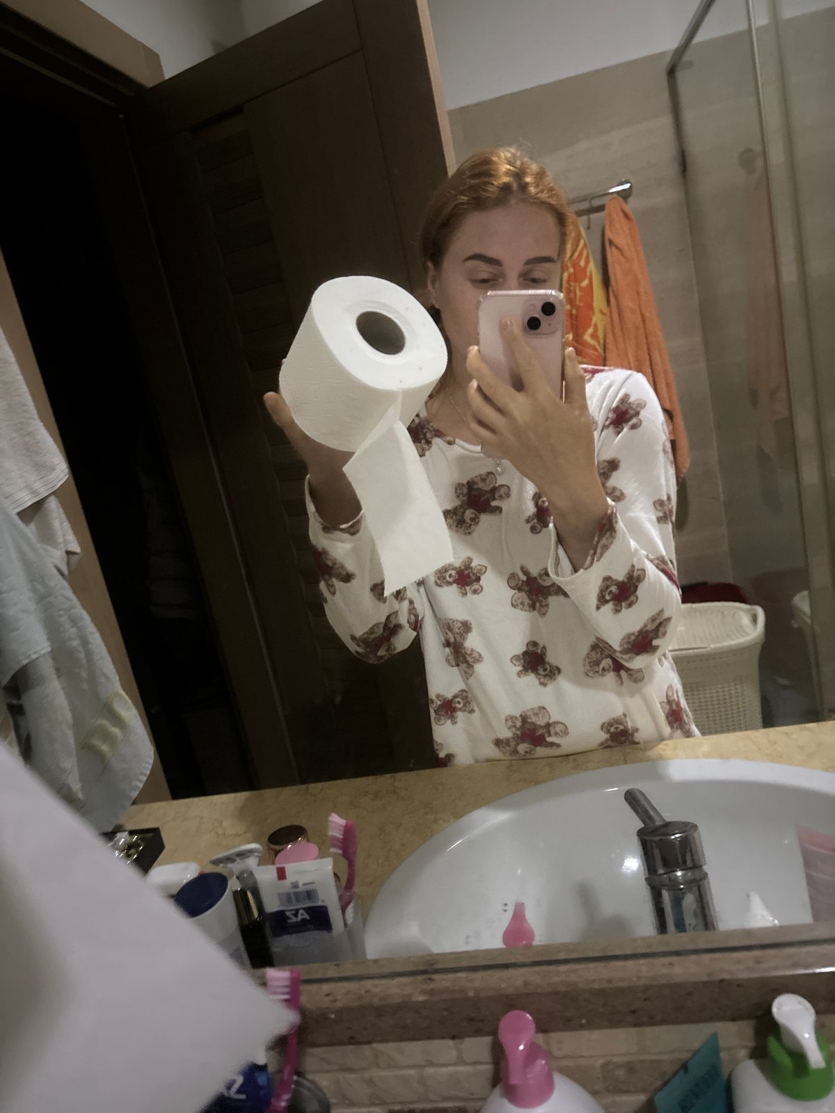 Woman takes late-night bathroom selfies with toilet paper in Montenegro