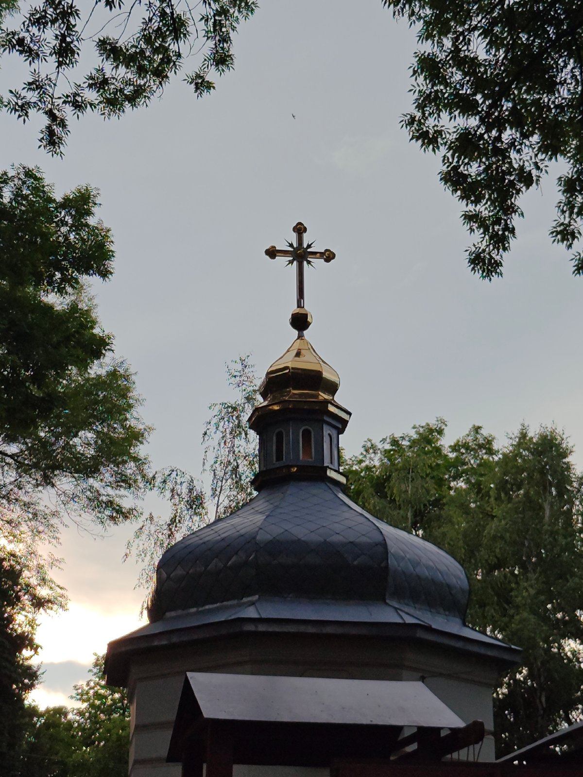 Evening scenes around an Orthodox church in Hadiach, Ukraine