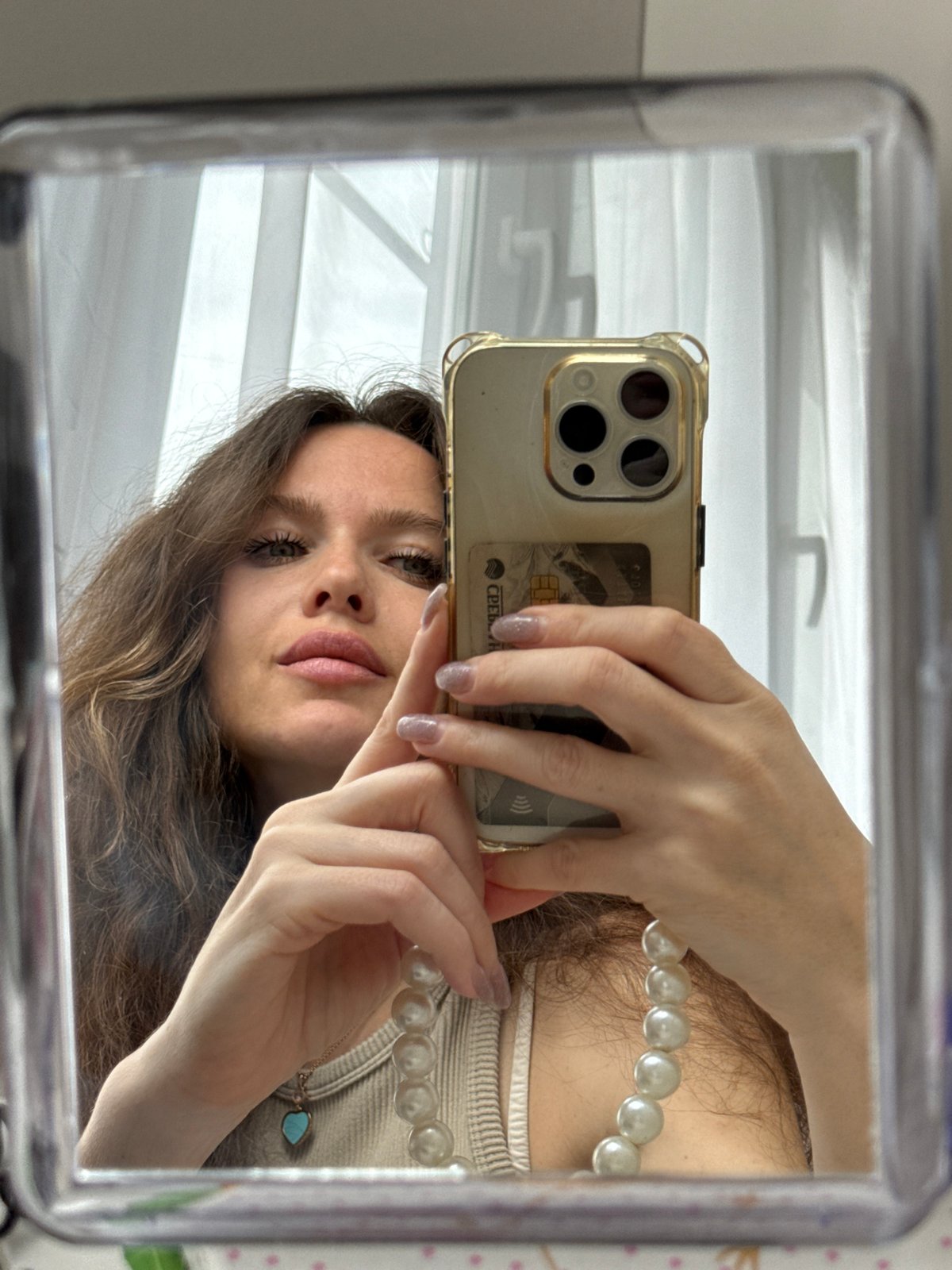 Woman takes selfie session in Khimki, Russia