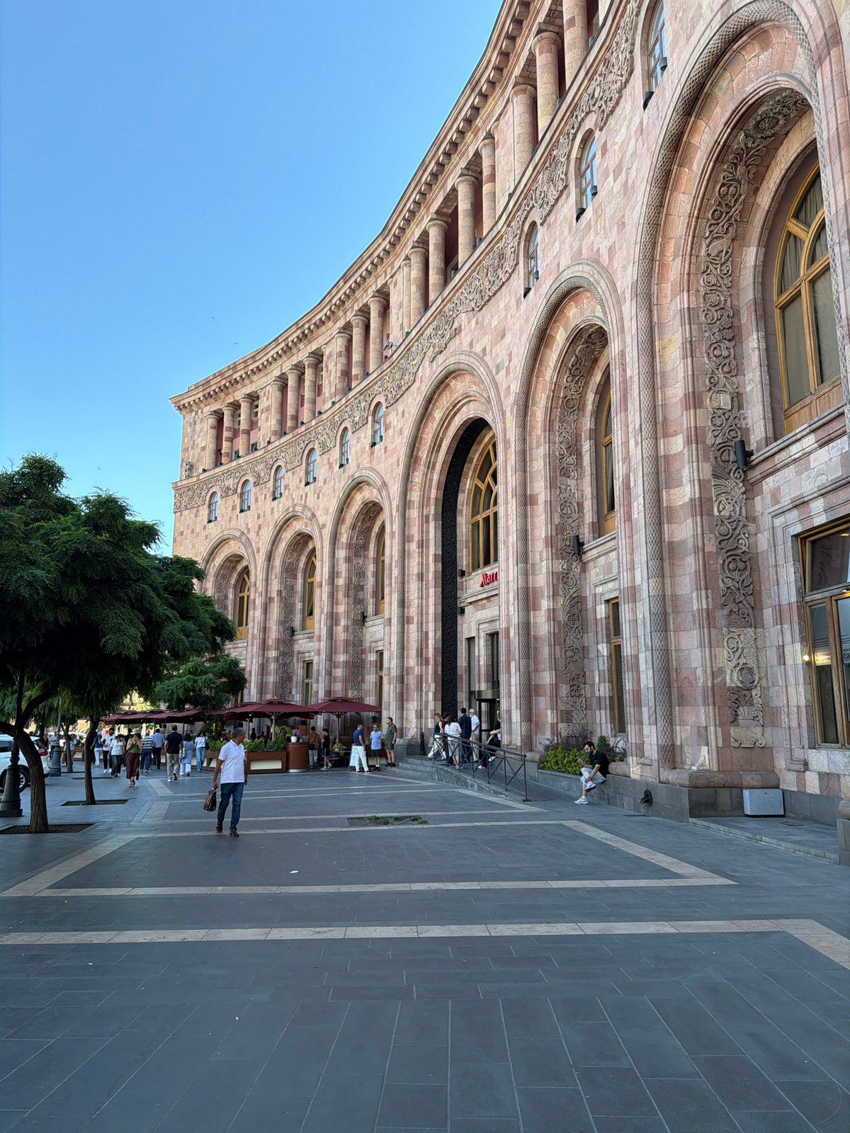 Outside a historic stone building in central Yerevan