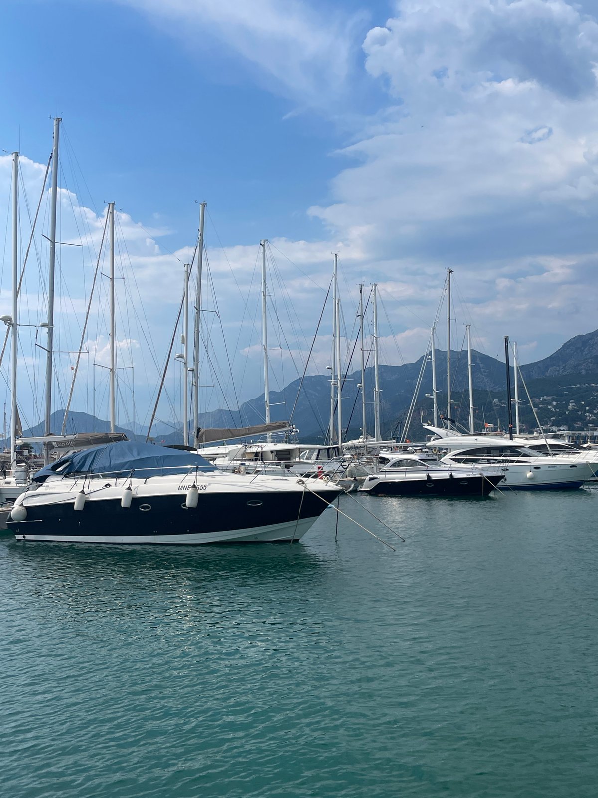 Bar Marina: sailboats and yachts moored under Montenegro's mountains