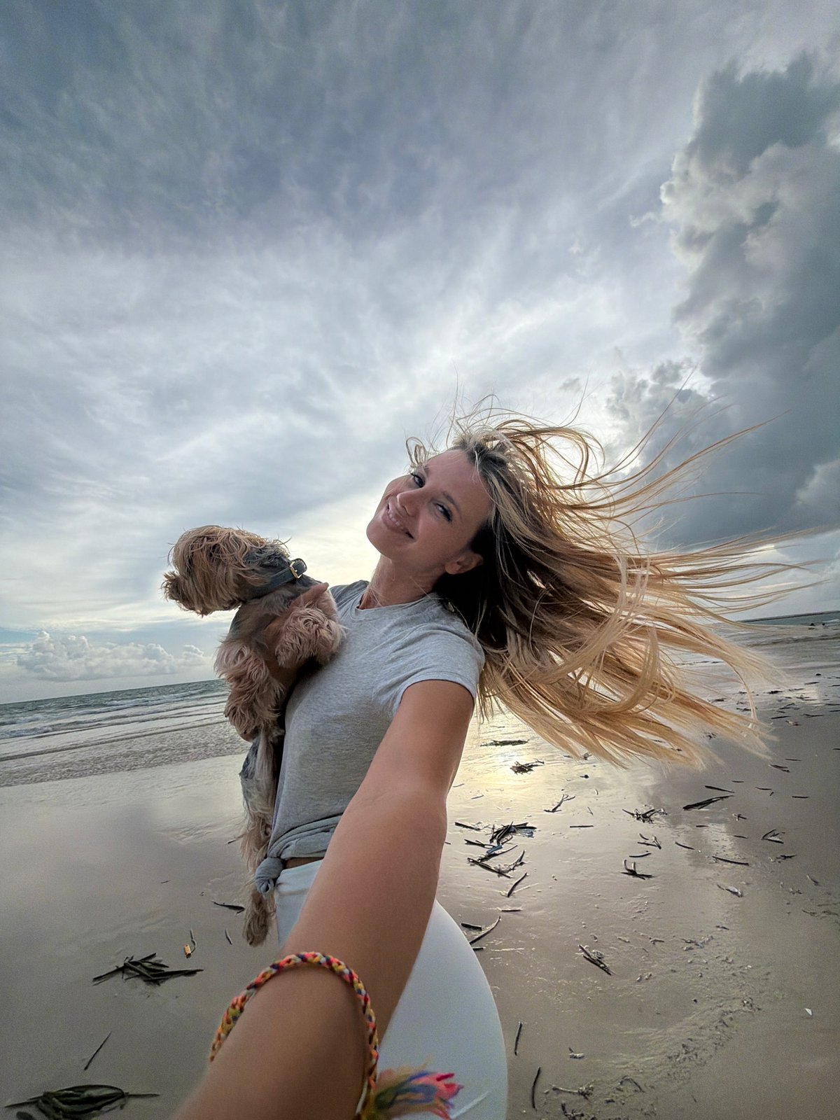 Beach selfies with a small dog, Sakhu, Thailand