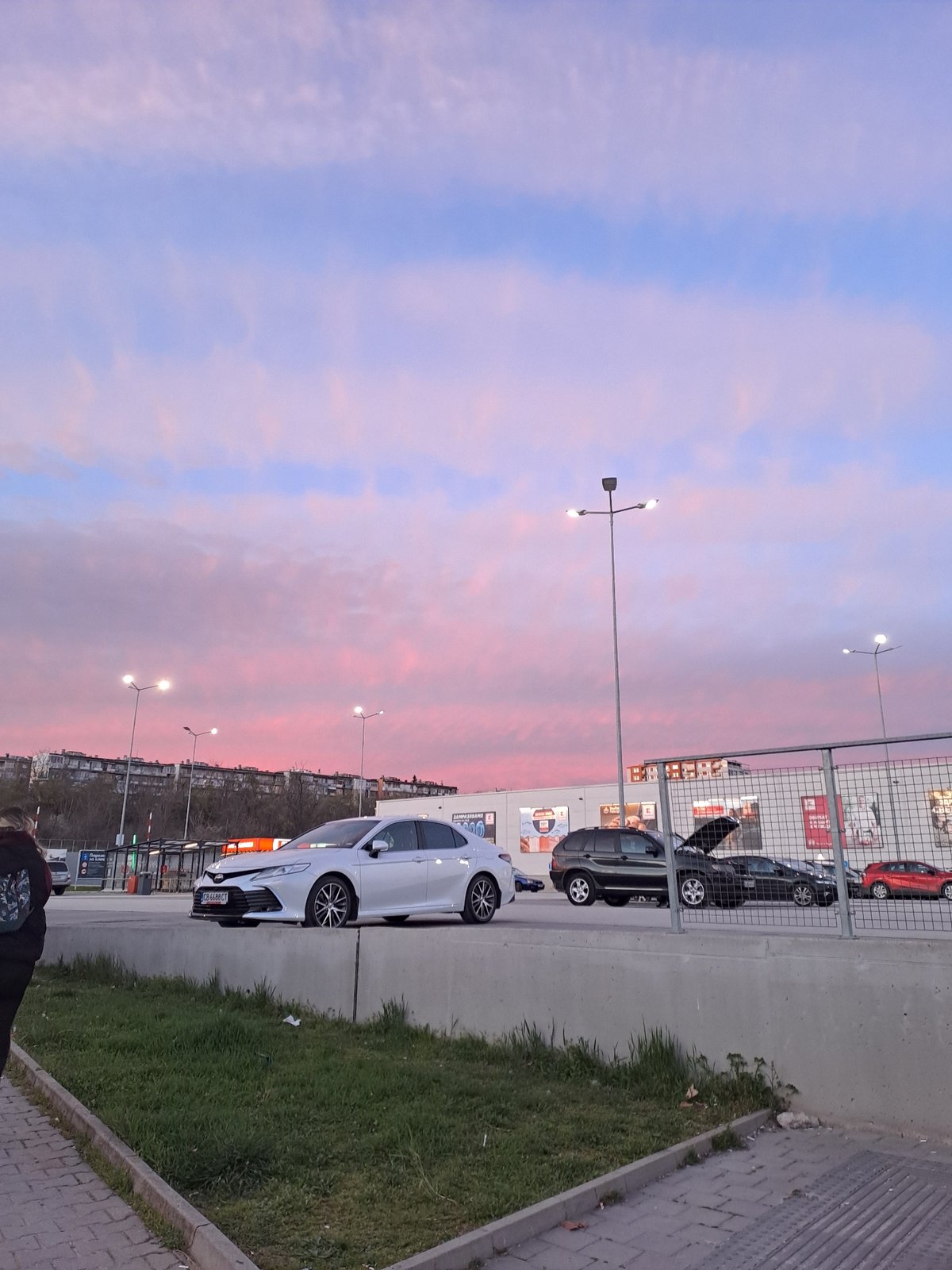 Evening sky photographed over parking lot in Veliko Tarnovo