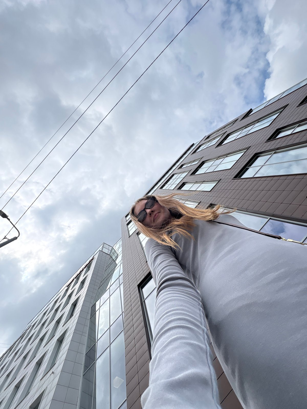 Selfie photo session at modern Perm building