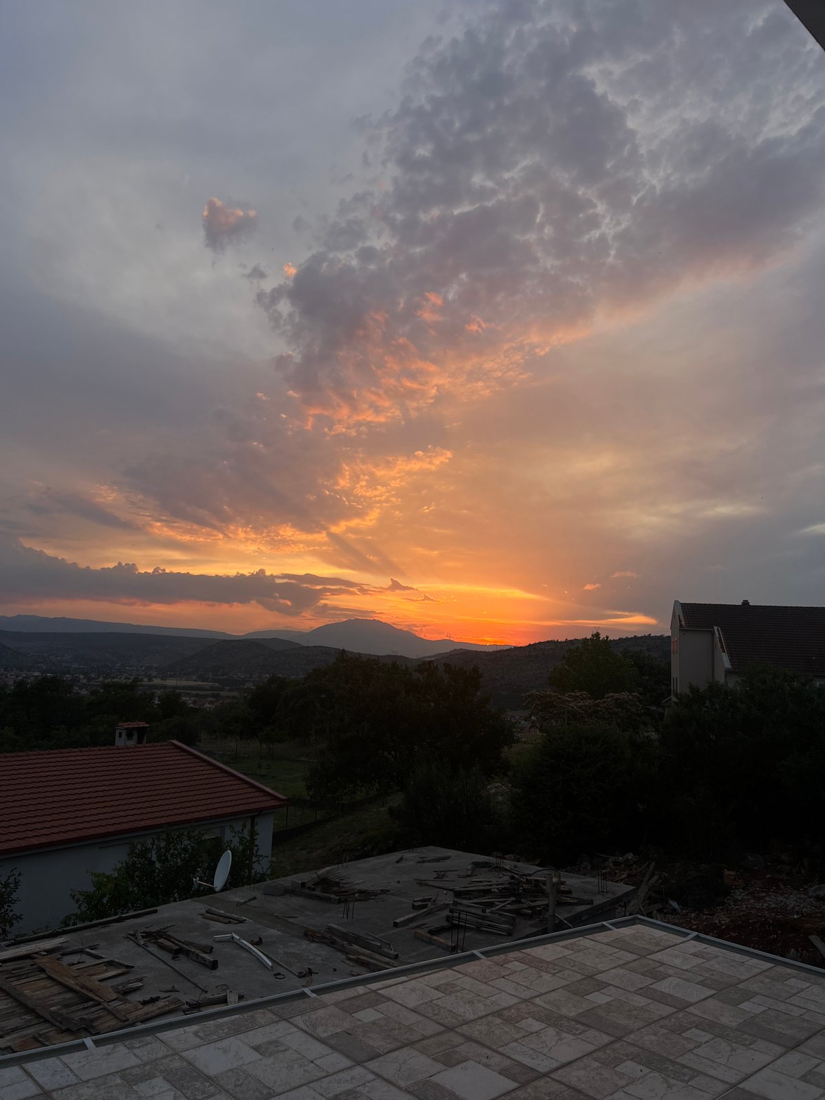 Vibrant sunset captured over Podgorica valley, Montenegro
