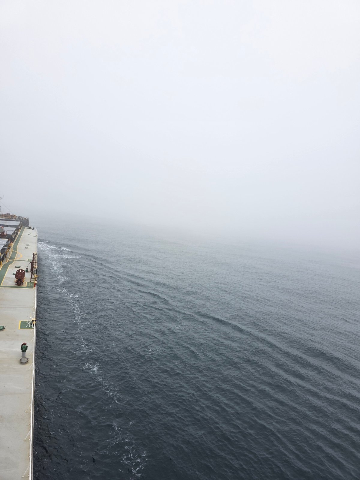 Ship navigates dense fog over remote North Pacific waters