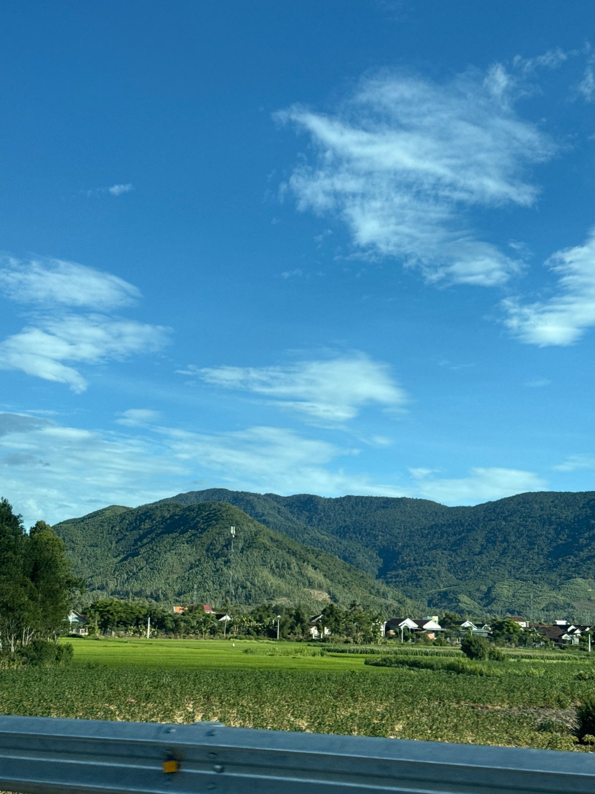 Rice paddies and new construction in rural Tây Phú, Vietnam